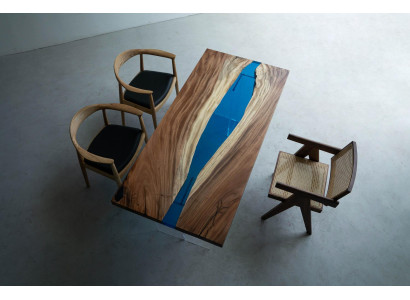Ēdamgalds River Table Masīvs Galdi 185x85cm Upes galds Epoksīda sveķi Jūra