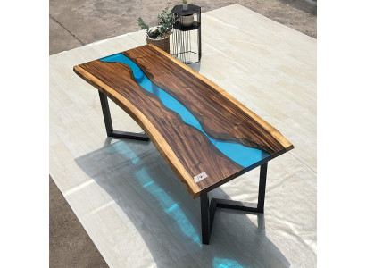 Epoksīda smilšu tase River Table Reāls koksēts masīvs, galdi 120x60