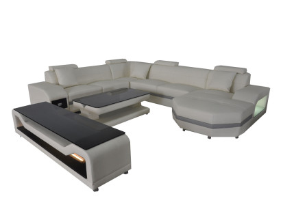 Ādas dīvāns sofa atpūtas stūrakmens sediņu komplekts dzīvojamā istaba U formas dīvāns + USB