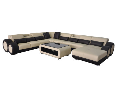 Ādas dīvāns dzīvojamo telpu komplekts moderns dizains stūra dīvāns U-forma chaise G8035.