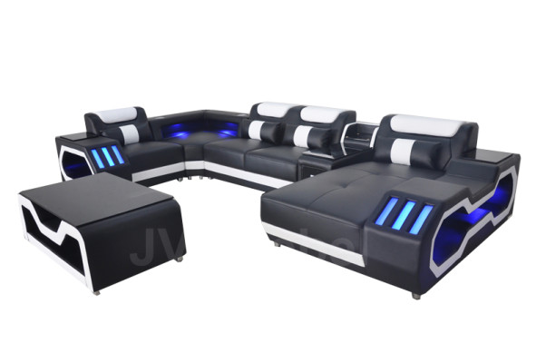 Ādas dīvāns dīvāns ar polsterīšu stūra komplektu Mūsdienu dzīvojamā zona Galds + USB + LED