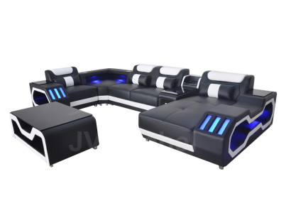 Ādas dīvāns dīvāns ar polsterīšu stūra komplektu Mūsdienu dzīvojamā zona Galds + USB + LED