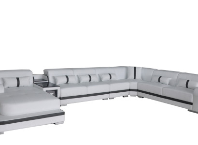 Ādas dīvāns ar polsterētu sēdekli, mūsdienīgi dizainēta stūra mēbeļu komplekta sofa ar USB.
