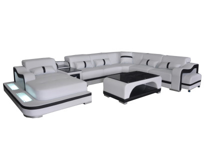 Stūra dīvāns Stūra mēbeles Stūra gulta Dīvāns Gulta Polster Wohnlandschaft Tisch USB LED Neu