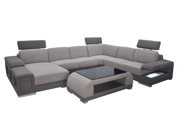 Dīvānu komplekts Modernā sofa Stūris Ādas dīvāns Polster Wohnlandschaft USB+galds
