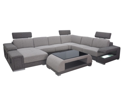 Dīvānu komplekts Modernā sofa Stūris Ādas dīvāns Polster Wohnlandschaft USB+galds