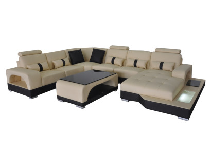 Ādas sofa Moderne sofa Pamatne dizains Dzīvojamās istabas sofa + galdiņš Stūra sofa Sēdeklis