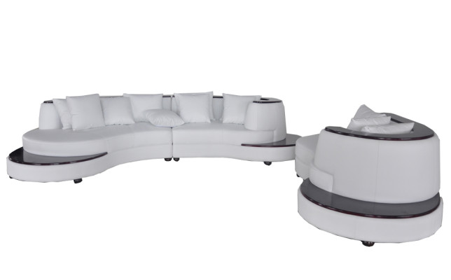 Luksusa stūra mīkstā adatasakņa leņķa komplekts ar XXL apaļo dīvānu un USB portu.