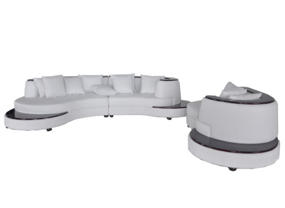 Luksusa stūra mīkstā adatasakņa leņķa komplekts ar XXL apaļo dīvānu un USB portu.