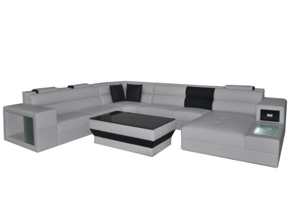Stūra ādas mūsdienīga XXL gulta Dzīvojamā zona ādas dīvāns Sofa U-forma B2006