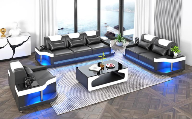 Sofa komplekts ar 3+2+1 sēdvietām dizaina dīvāns, dīvāns, dzīvojamā istabas komplekts ar ādas pārklājumu.