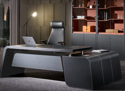 Stūra rakstāmgalds Krēsls Biroja iekārtojums Priekšnieka istaba Mēbeles 2 gabalu komplekts Galdi