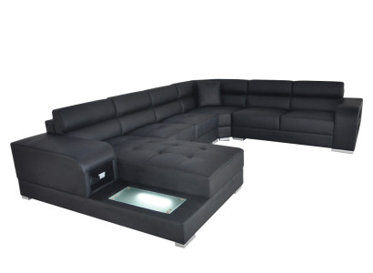 Ādas dīvāns, izklājlapa, dzīvojamā telpa, dizains, komplektācija, moderns, stūrs, sofa, U-forma ar USB.