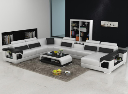 Ādas dīvāns Diwan dzīvojamā telpa stūra dīvāns stūra kompozīcija Moderns dizains Dīvāns ar USB.