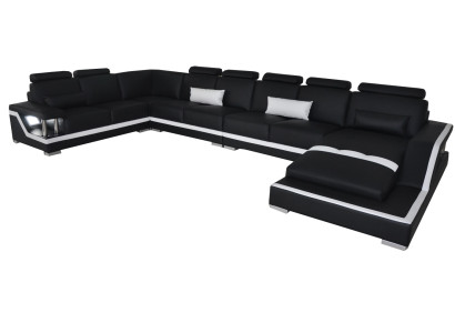 Ādas dīvāns dzīvojamo telpu stūra komplekts dizaina dīvāns U formas ar chaise un USB L6002.