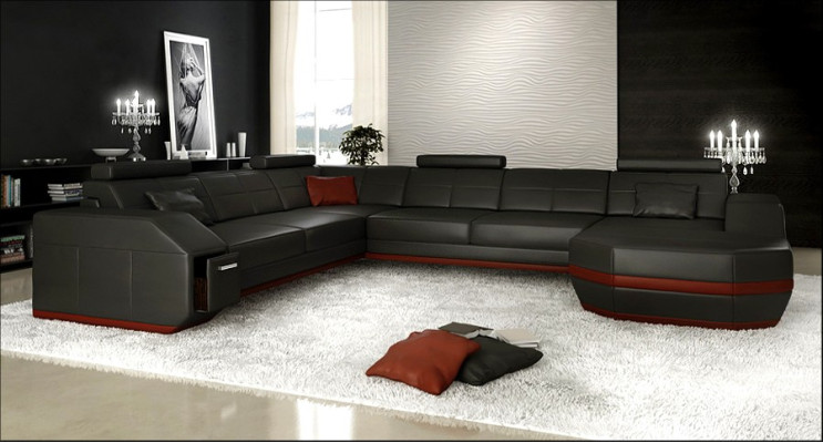 Stūris ādas Moderns XXL dīvāns dzīvojamā zona sēž polster couchen sofa U-formā jauns.