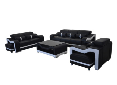 Sofa āda + USB, dīvāns ar auduma apdari 3+2+1 sēdvieta Komplektā komplekti + galds