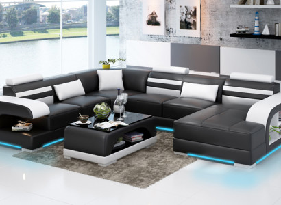 Ādas dīvāns Guļamistaba Stūra dīvāns Stūra komplekts Moderns dizains Dīvāns + USB Jauns