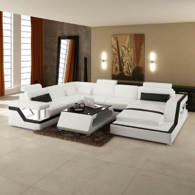 Dizainera stūra dīvāns dzīvojamai telpai "Big Modern Leather Sofa" + USB, patentēts JAUNS