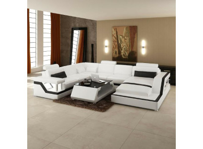 Dizainera stūra dīvāns dzīvojamai telpai "Big Modern Leather Sofa" + USB, patentēts JAUNS