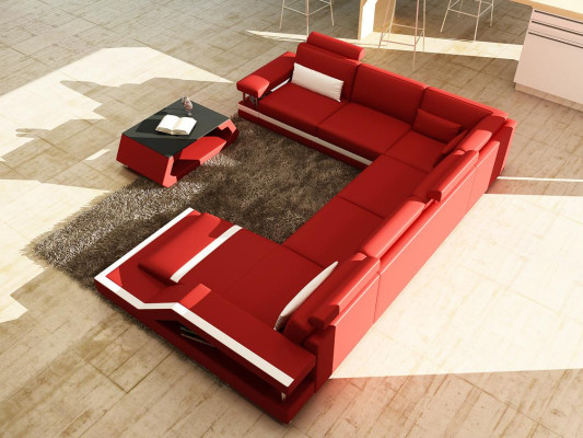 Dizainera stūra dīvāns dzīvojamai telpai "Big Modern Leather Sofa" + USB, patentēts JAUNS