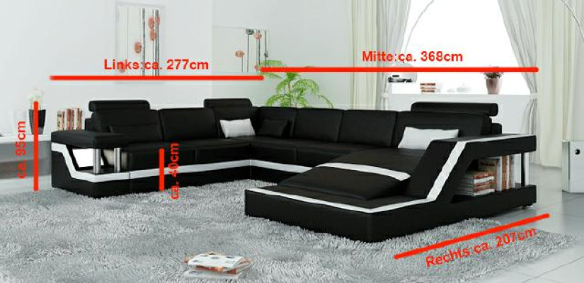 Dizainera stūra dīvāns dzīvojamai telpai "Big Modern Leather Sofa" + USB, patentēts JAUNS