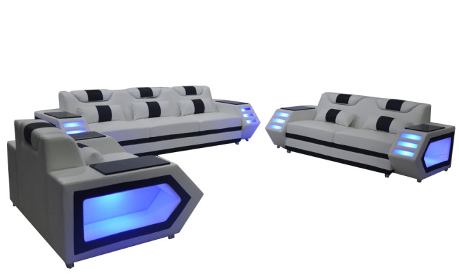 Sofa Dīvāns Sēdvieta Piestiprināta Komplekts Komplekts Ādas Dīvāns,kombinācija 3+2+1 + LED + USB Jauns