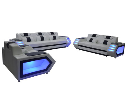 Sofa Dīvāns Sēdvieta Piestiprināta Komplekts Komplekts Ādas Dīvāns,kombinācija 3+2+1 + LED + USB Jauns