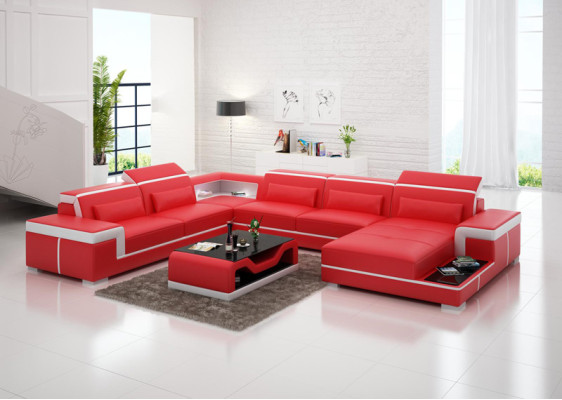 Mūsdienīga stūra mīkstais krēsls ar ādas mēbelēm stūrveida dīvāns dīvāns "Couch Wohnlandschaft" +USB.