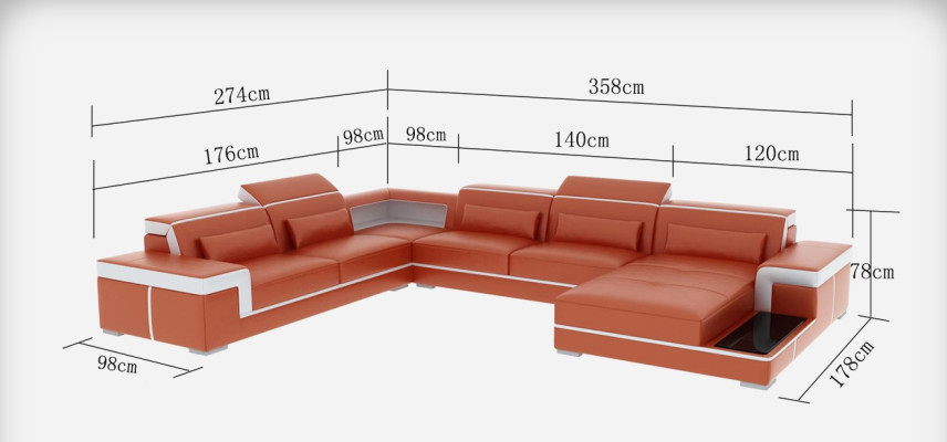 Mūsdienīga stūra mīkstais krēsls ar ādas mēbelēm stūrveida dīvāns dīvāns "Couch Wohnlandschaft" +USB.