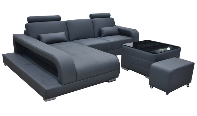 XXL Dīvāns Ādas mājīgais komplekts Moderns dizains Soļa forma F3017C + Galds