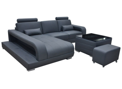 XXL Dīvāns Ādas mājīgais komplekts Moderns dizains Soļa forma F3017C + Galds