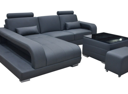 XXL Dīvāns Ādas mājīgais komplekts Moderns dizains Soļa forma F3017C + Galds