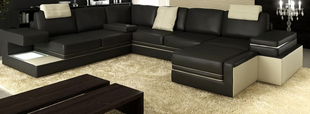 Mūsdienīgs stūra dīvāns ar dizainu, cimds, āda, tekstils, dīvāns, LED dzīvojamā zona