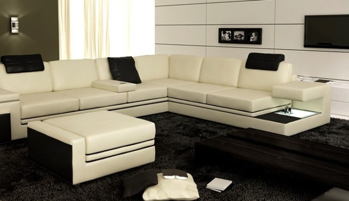 Mūsdienīgs stūra dīvāns ar dizainu, cimds, āda, tekstils, dīvāns, LED dzīvojamā zona