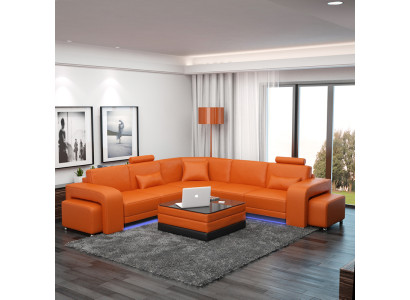 Stilīga L-formas stūra dīvāns dzīvīgā oranžā jūsu mājai.