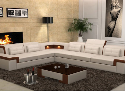 Ādas dīvāns Dīvāns Dzīvojamo zonu stūra dīvāns Stūra komplekts Moderns dizains Sofa B2021