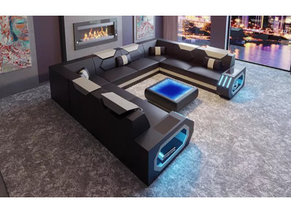 Stūra dīvāns Dzīvojamā telpa Polster stūrgarnitūra Dīvāns Sofa big xxl ar dīvāna galdu, jauns