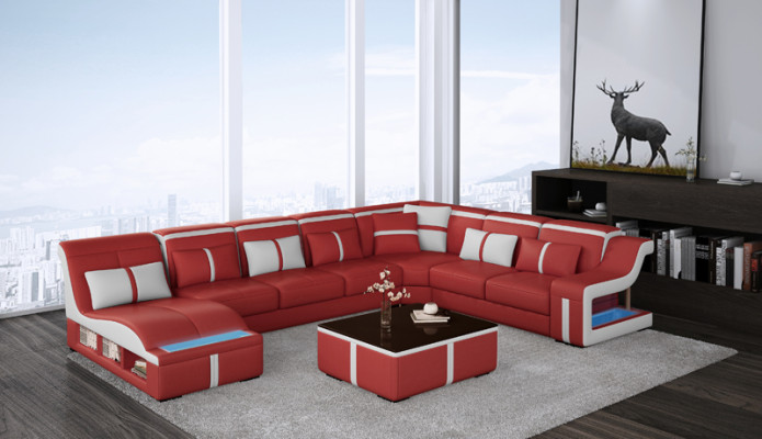 Luksusa dīvāns stūrdīvānā dizaina dzīvojamā mēbeļu sofa dīvāns stūra komplekts + gaismas + USB