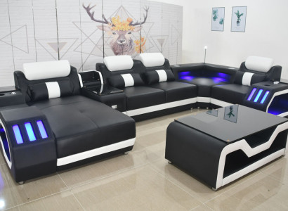 Ādas dīvāns + gultas istaba + kafijas galds Polster Leder Design Stūra dīvāns Dīvāns Mājai platība