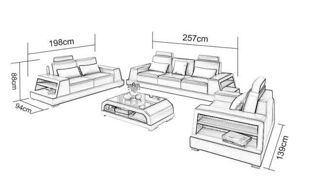 Dizaina sofa Sofa komplekts 321 vieta guļamistaba galdi. derībām ādas komplekts 4 gab.