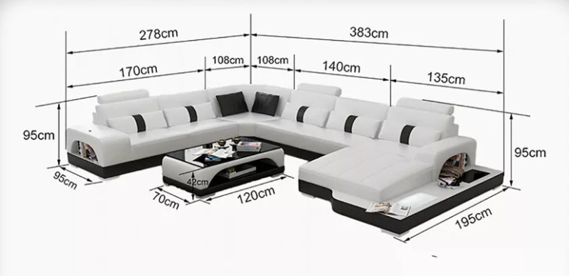 Mūsdienīga stūra sofa U formas galds stūra sofa ar ādas pārklājumu oranža krāsā luksuss.