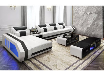 Stūra dīvāns L formā galds Couchtisch Sideboard Sofa, ādas dīvāns stūra dīvāns polster 3 gabalu komplekts