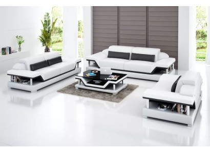 Dzīvojamo telpu mēbeles Sofa komplekts 2+2-vietīgs Couchtisch ādas sofa Moderns sofa gulta