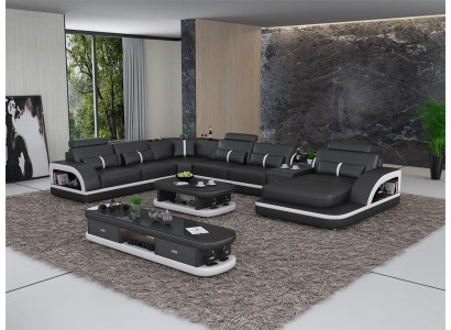 Sofasets + USB Luksusa dizainera dīvāns Polster 3+2+1 ādas dīvāns Sēdvieta beige JAUNS
