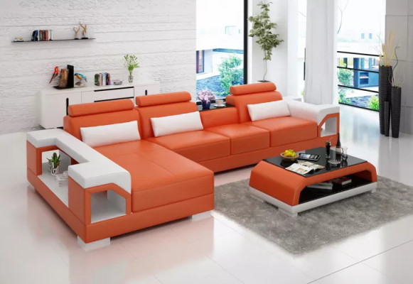 Dizaina stūra dīvāns ar ādas pārklājumu Dzīvojamā istabas dīvāns Polster Sofas Ledercouch