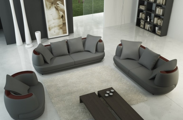 Sofas komplekts Royal Luxus dizaina dīvāns Polster 3+2+1 ādas dīvāns Sēdeklis Royal pelēks.