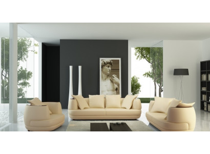 Sofas komplekts Royal Luxus dizaina dīvāns ar polsteriem 3+2+1 ādas dīvāns krēsls beigeA