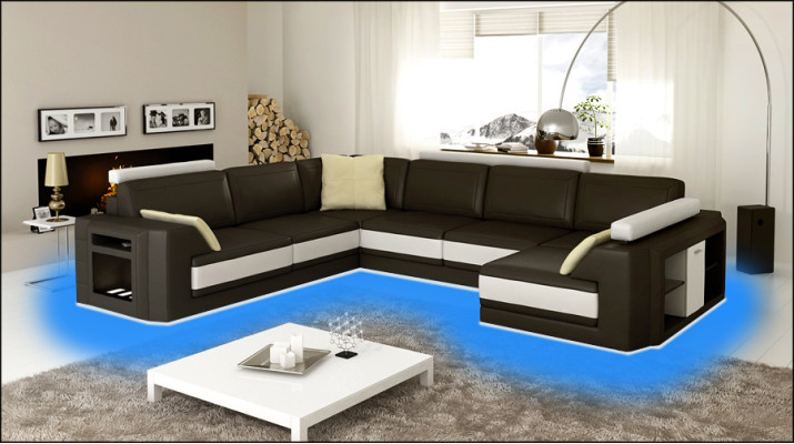 Dizainera stūra dīvāns, dīvāns, ādas dīvāns, mīkstās mēbeles, sēdeklis, stūra komplekts +Lampa PHM3027