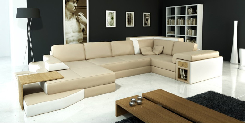 XXL Dizaina Liels Sofa +USB Stūra dīvāns Dīvāns Wohlandschaft U Forma Āda Tekstils Stūris